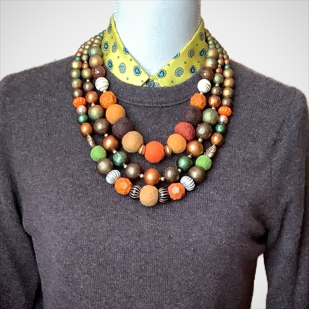 LENORA DAME Multi-Strand Chunky Bead Statement Necklace Fall Autumn Pumpkin